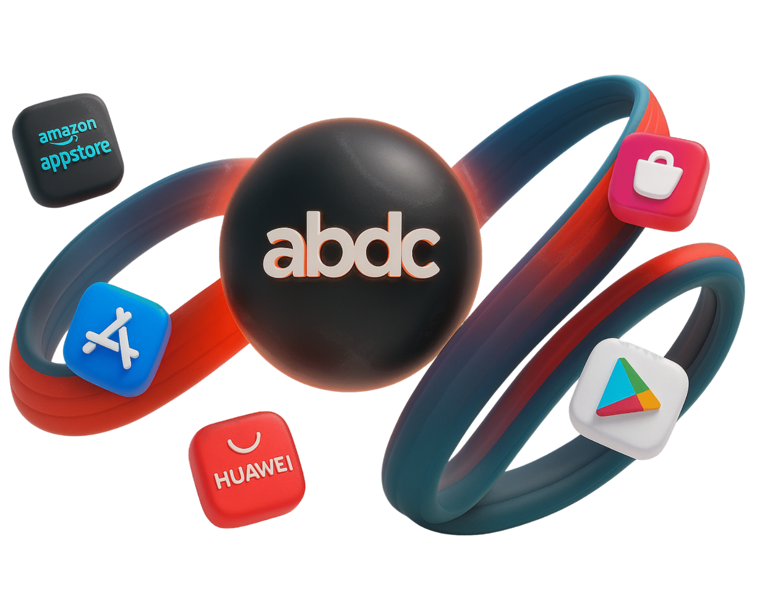 ABD Co. hub visual with mobile ecosystem icons.